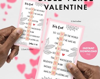 Bible Verse Valentine - John 3:16 Valentine's Day Card Gift Craft DIY sunday school church christian religious handout bookmark ministering