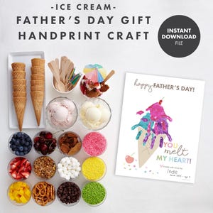 Ice Cream Father's Day Card Handprint Craft - Kinder Geschenk für Papa druckbare Kunst Vorschulkind Aktivität