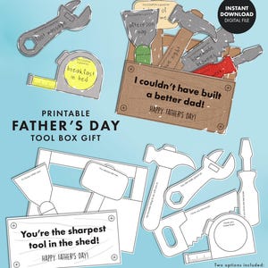 Father's Day Toolbox Card / Malseite Aktivität Kinder Handwerk Geschenk für Papa druckbare Kunst Vorschule Kleinkind Gutschein Heft Fragebogen