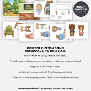 Goldilocks Three Bears Puppets & Scenes toddler educational worksheet activities early education homeschool preschool story time fairy tale image 5