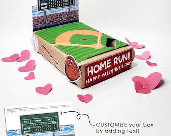 BASEBALL FIELD Valentine's Day Box - Printable Valentine Craft DIY School Classroom Party Kids idea card sports boys girls custom