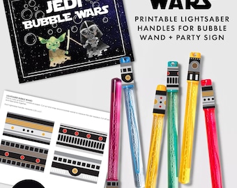 Juego de fiesta de cumpleaños de Star Wars: varitas de burbujas con sables de luz, actividad imprimible de recuerdo de fiesta de Bubble Wars