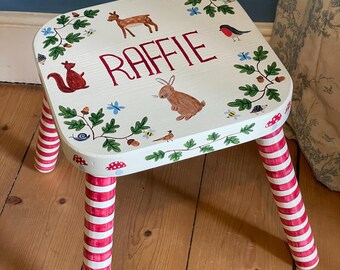 Hand Painted Personalised Woodland Themed Children's Stool