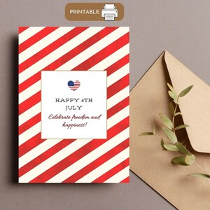 Tarjeta imprimible del 4 de julio / Tarjeta elegante / Tarjeta de aniversario / Tarjeta de celebración / Descarga instantánea / Incluye sobre