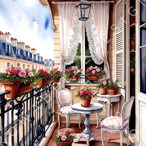 Romantischer Französischer Balkon 10 JPGs Hohe Auflösung | Wand Kunst, Kartenherstellung, Scrapbooking, Junk Journal | Kommerzielle Lizenz
