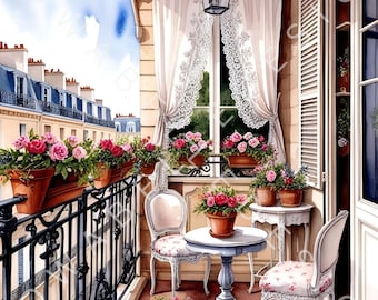 Romantic French Balcony 10 JPGs High Resolution | Wall Art, Card Making, Scrapbooking, Junk Journal | Commercial License