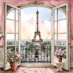 Imágenes de Romance en París con vista a la Torre Eiffel 10 JPG Acuarela / Película en París / Descarga instantánea / / Licencia comercial