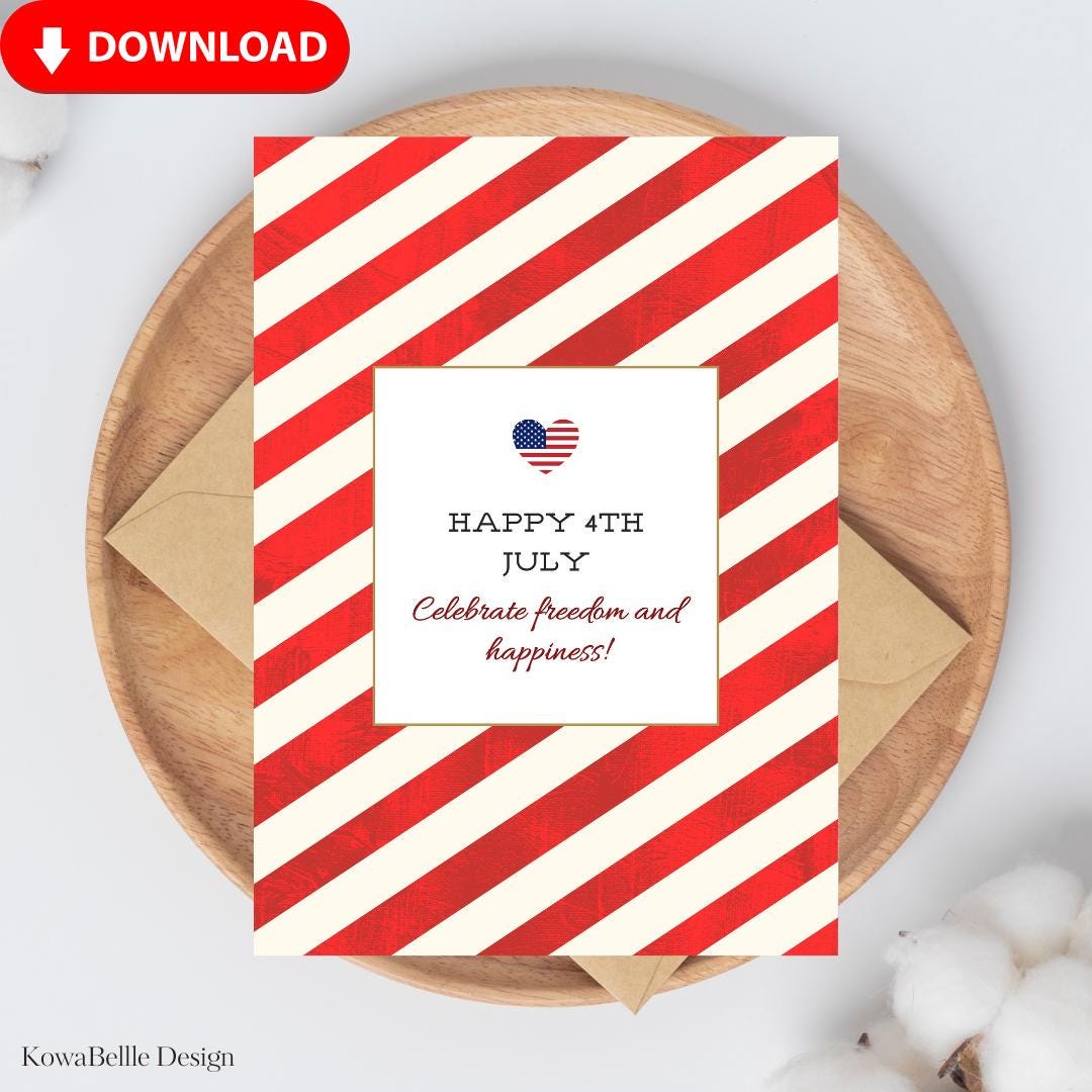 Happy 4th of July Printable Card Instant Download 5x7 Digital Greeting ...