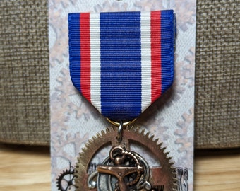 Steampunk Admiral's Medal - Red/White/Blue