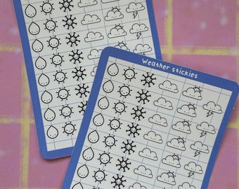 Pegatinas meteorológicas, bonitas pegatinas con iconos meteorológicos para planificadores, diseños de lluvia, sol, nieve, nubes y tormentas eléctricas, hoja de pegatinas funcional para planificadores