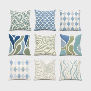 Blue Green Throw Pillow Cover, Double-Sided Square Sofa Decor, Modern Organic Cushion Case, 14/16/18/20/24 Inch, Sage Pillow Cover