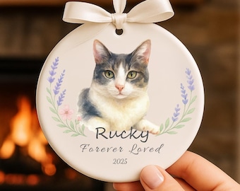 Adorno conmemorativo personalizado para mascotas / Recuerdo personalizado en cerámica con acuarela / Regalo para la pérdida de una mascota / Regalo conmemorativo para perros y gatos / Retrato de mascota en acuarela