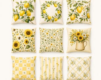 Fodera per cuscino floreale gialla, cuscino con girasoli e limoni, decorazione per divano double face, decorazione estiva in stile cottage/farmhouse, 14/16/18/20/24 pollici