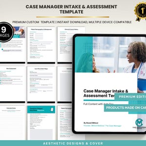 Case Manager Intake, Assessment, Template, Social Worker Forms, Client Information Sheets, Printable Case Management Document