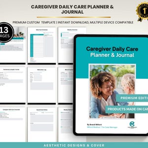 Caregiver Daily Care Planner Journal, Patient Care Log, Medical Notes, Task and Medication Tracker, Printable Editable PDF