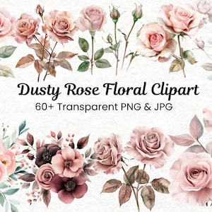 Romance Floral Watercolor Clipart | Spring Flower 60+ PNG | Wedding Bouquet Clipart | Watercolor Spring Flowers & Blooms | Digital Download