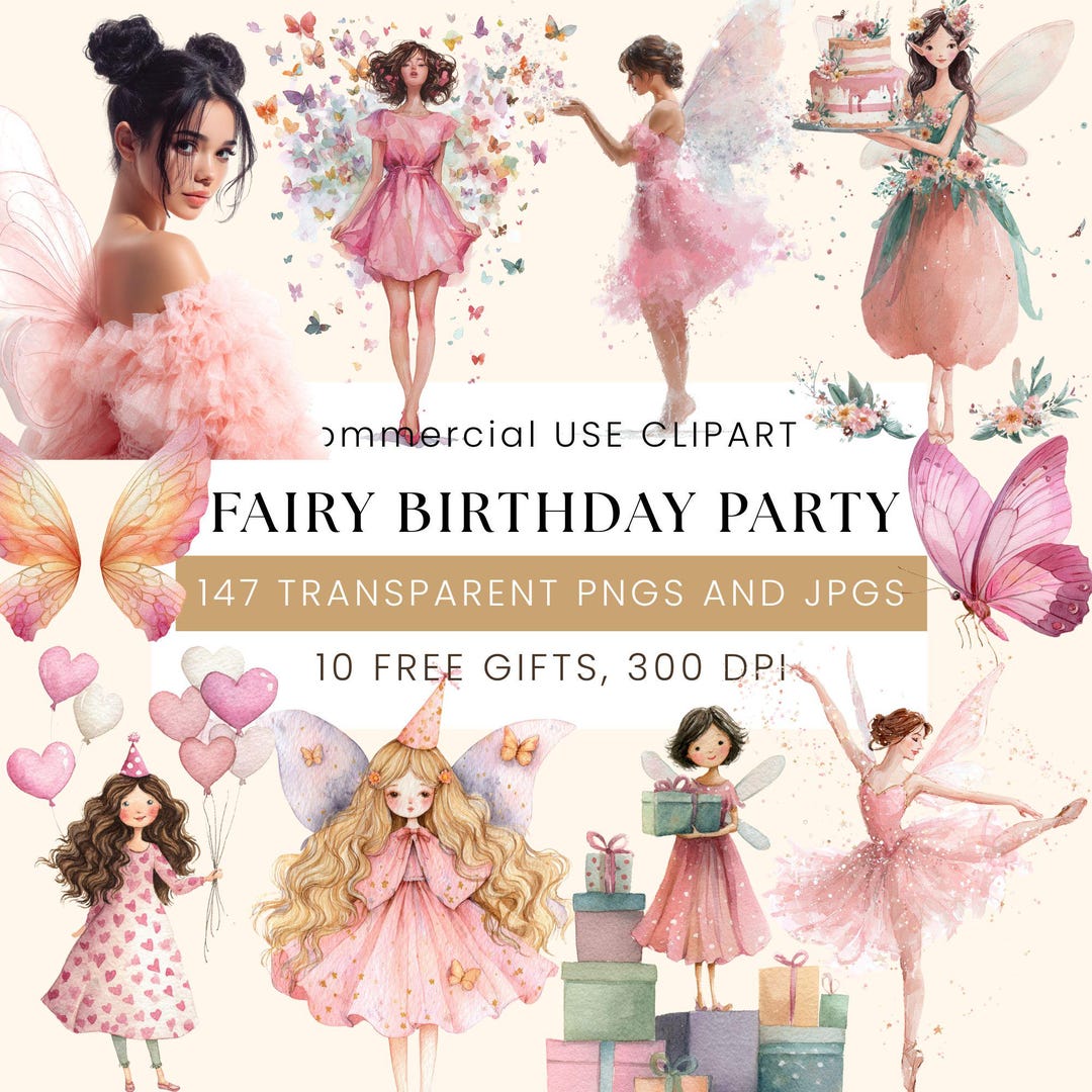 Watercolor Fairy Party Clipart Bundle | Cute Fairy Birthday PNG ...