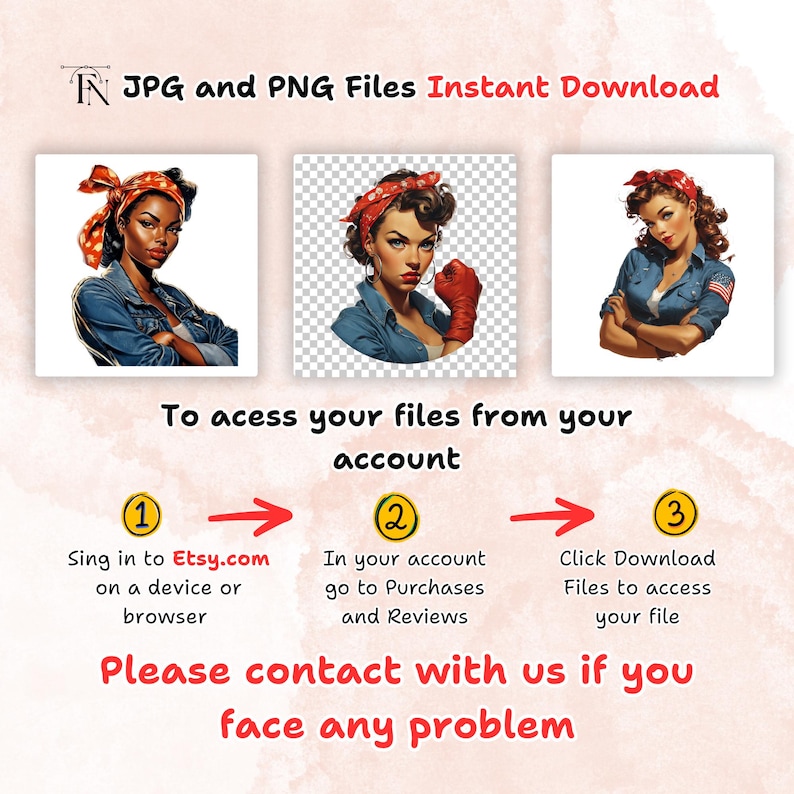 55+Rosie the Riveter Clipart Bundle | Vintage Woman Power | Girl Power | 1940s Retro | Strong Woman | WWII Decals | We Can Do It JPG and PNG