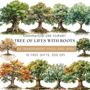 Tree of Life with Roots Clipart | Watercolor Tree of Life 44+PNG Bundle | Spiritual, Nature & Boho Art | Digital Download | Sacred Geometry