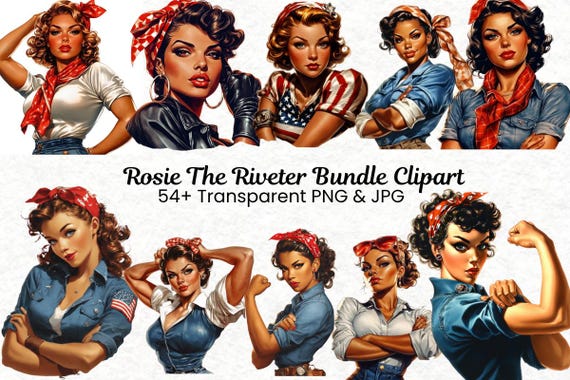 Rosie the Riveter Clipart Bundle | 1940s Retro PNG & JPG