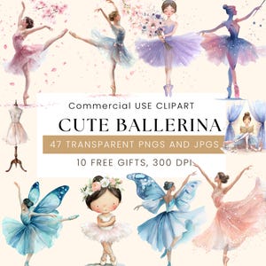 Ballerina Clipart | Pink Ballerina Girl 47+PNG | Cute Watercolor Baby Ballerina Birthday & Dance Party Clip Art