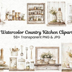 Watercolor Country kitchen clipart  | Farm Scrapbooking Paper | Farm Collage Sheet | Digital Ephemera Bundle