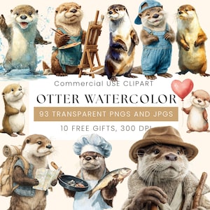 Watercolor Otter Clipart Bundle | Cute Sea Animal PNG | Baby Shower & Nursery Decor Wall Art | Otter Graphics Set | Instant Download | Comm