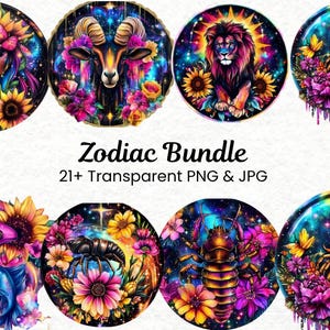Zodiac Bundle | 21+ Skinny Tumbler Wraps | Sublimation PNG | Zodiac Tumbler Digital Download | Astrology Art Bundle