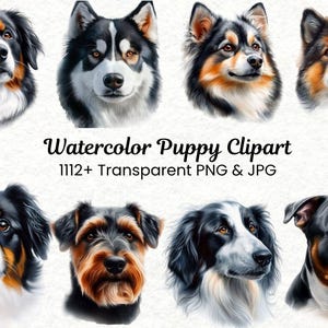 Aquarell Welpe Clipart Bundle 1112 PNG | Niedliche Hunderassen Illustrationen | Haustier Sublimationsdesigns | Französische Bulldogge, Pudel, Retriever | Komm