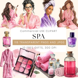 Watercolor Spa Clipart Bundle | Spa Party Girls PNG | Kids Birthday Pamper Party Clipart | Makeup & Glam Slumber Party PNG | Commercial Use