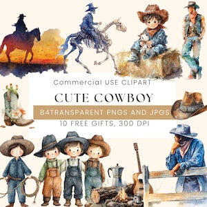 Pacchetto di clipart di simpatici cowboy / Baby cowboy 84+PNG / Clipart del deserto del selvaggio West / Decorazioni murali per baby shower e camerette / Clipart western