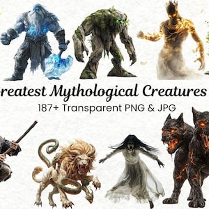 187 Greatest Mythological Creatures Clipart Set | Dark Fantasy & Gothic Art | Creepy Monsters | Mythology Graphics | Sublimation Designs | C