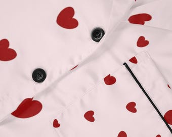 Mini pyjama en satin coeur Saint-Valentin - Ensemble pyjama en satin pour femme, Tenues de détente du week-end Galentine's