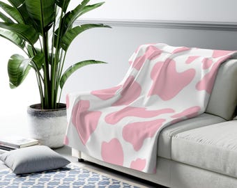 Couverture rose en polaire sherpa à imprimé vache - cadeau pour elle, Saint-Valentin, Saint-Valentin - jeté de lit, couverture confortable, décoration d'intérieur