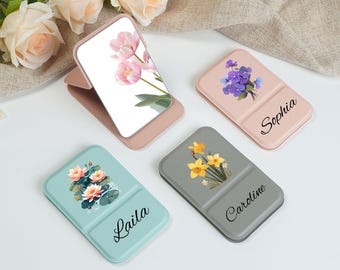 Personalized birth flower mirror: customized name gift, bridesmaid proposal gift