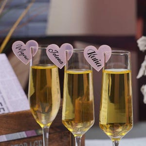 Party wine glass hangtags, wedding heart-shaped champagne glass hangtags, customized name tags, personalized wine glass decorations