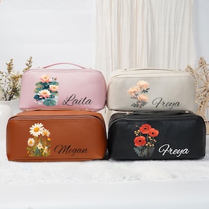 Kundenspezifische Namens-Make-up-Tasche, personalisierte Geburtsblumen-Make-up-Tasche, Reisebriefaufbewahrungstasche mit großer Kapazität, Brautjungferngeschenk, Geschenk für Frauen