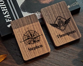 Tarjetero de madera personalizado con nombre o logotipo – Soporte de escritorio personalizado, regalo de oficina