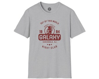Retro Galaxy Night Club Tribute T-Shirt, Unisex Softstyle Tee, Red Print