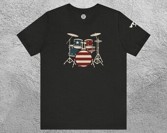 American Flag Drum Set Tee - Unisex Music Shirt, 4th of July Drummer Gift, Patriotic Concert T-Shirt, Casual Band Style