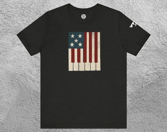 American Flag Piano Keys Shirt - Unisex Keyboard Player Tee, Patriotic Music Gift, July 4th Concert Shirt, Casual Musician Style