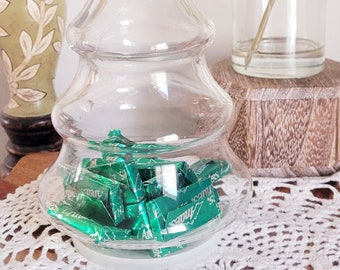 Vintage Glass Christmas Tree Jar, Retro, Candy Container, Hoiday Decor