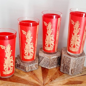 Vintage 1960s Thai Goddess Highball Glasses - Mandalay Jennette - Set of 4