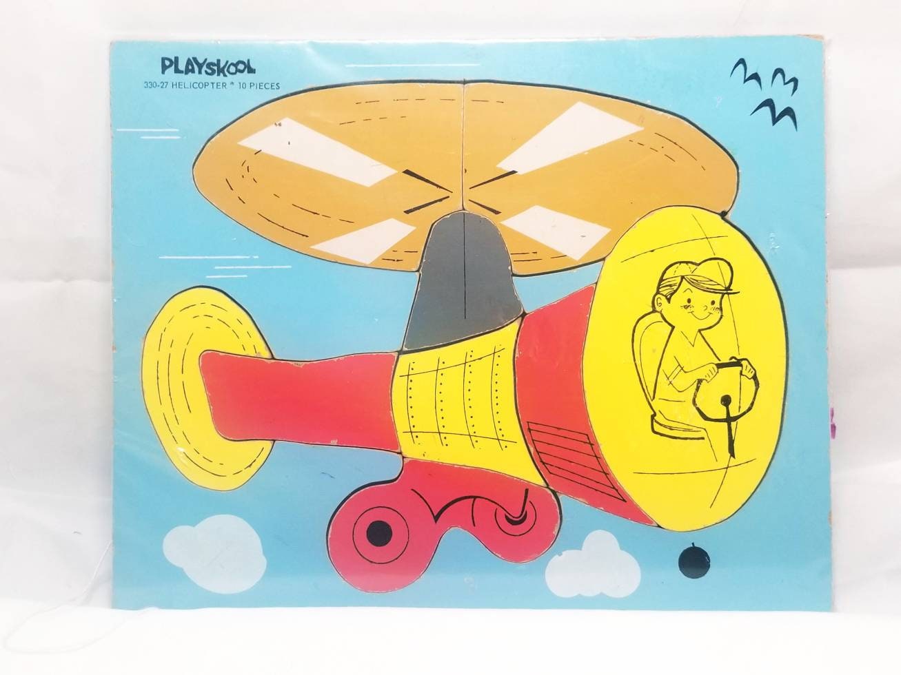 Vintage Playskool Wooden Helicopter 330 27 10 Piece Puzzle Etsy