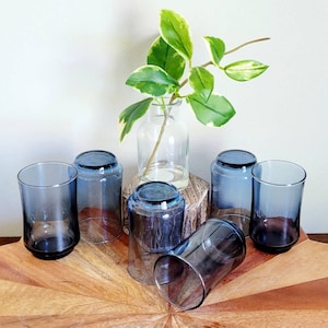 Vintage Libbey Apollo Smokey Blue Drinking Glasses - Set of 6
