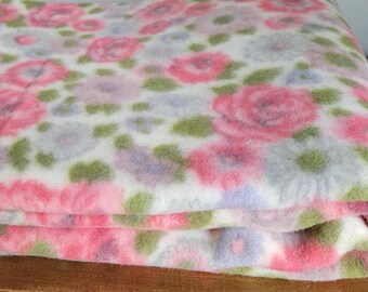 Vintage NEW Out of Package Heavyweight Pink Purple Floral Acrylic Blanket with Satin Trim