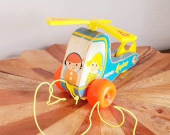 Vintage Fisher Price 1970s Mini Copter Pull Toy #448