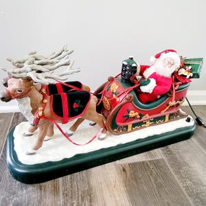 Rare Vintage Holiday Creations Lights /Sounds and Motion Santa in Sleigh with Reindeer  - Musical