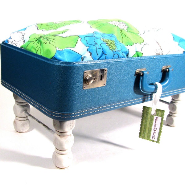 RESERVED for Kerryon Blue Lagoon Pet Bed Vintage Suitcase UpCycled WITH STAIRS.