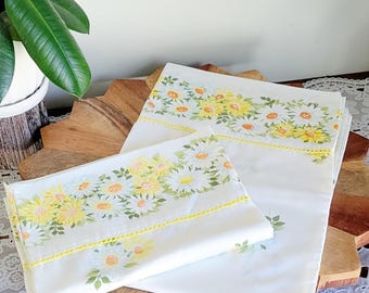 Vintage Standard Pillowcase Set of (2) with Yellow Orange and White Florals